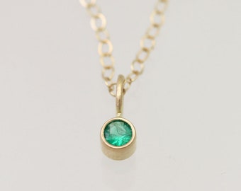 Emerald Drop Necklace 3mm in 14k Yellow Gold