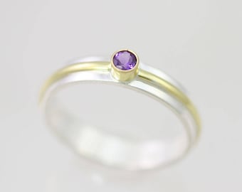 1 Stone Wrap Stacking Ring with Amethyst in 14ky Gold and Sterling Silver (Made to Order)