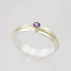 1 Stone Wrap Stacking Ring with Amethyst in 14ky Gold and Sterling Silver Made to Order image 1