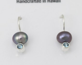 Peacock Pearl Drop Ear w-Stone (Blue Zircon)