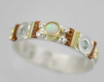 Totem Solitaire Ring 14K (Opal, Sky Blue Topaz)