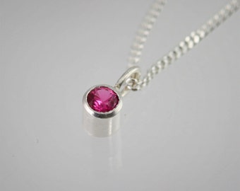 Birthstone Drop Necklace 3mm Sterling Silver