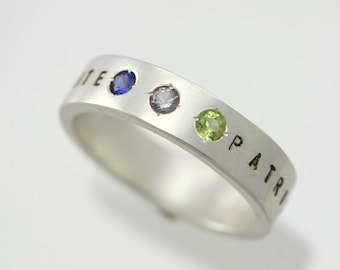 3 Stone Name Mother Ring in Sterling Silver (Made to Order)