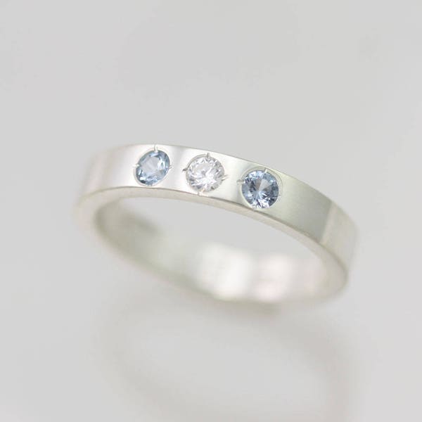 3 Stone Mother Ring 4mm in Sterling Silver