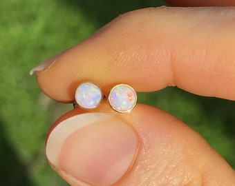 Opal Drop Studs 4mm in 14KY Gold