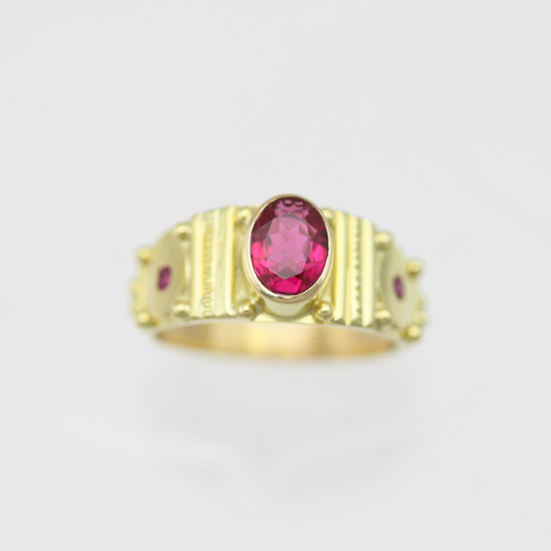 Oval Totem Ring in 14ky Gold with Birthstone Ruby shown image 2