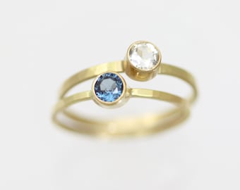 Hammered Birthstone Drop Ring for Stacking in 14ky Gold