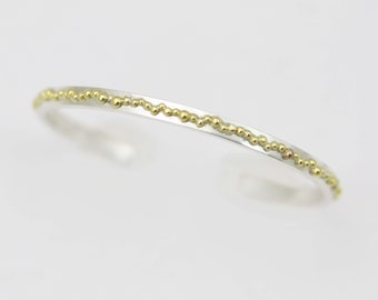 Gold Ball Halo Cuff Bracelet in 14ky Gold & Sterling Silver