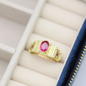 Oval Totem Ring in 14ky Gold with Birthstone Ruby shown image 5