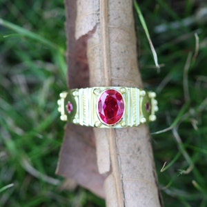 Oval Totem Ring in 14ky Gold with Birthstone Ruby shown image 4