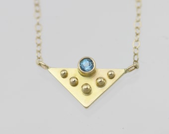 Gold Triangle with 5 Dots & Blue Topaz Necklace in 14k Yellow Gold (18")