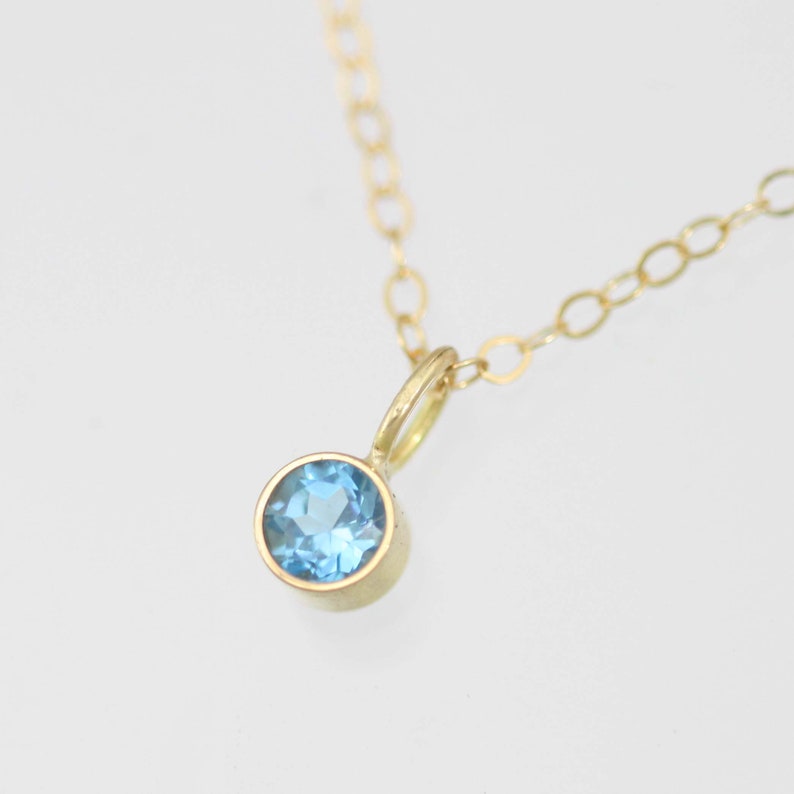 Swiss Blue Topaz Drop Necklace, 4mm in 14ky Gold image 1
