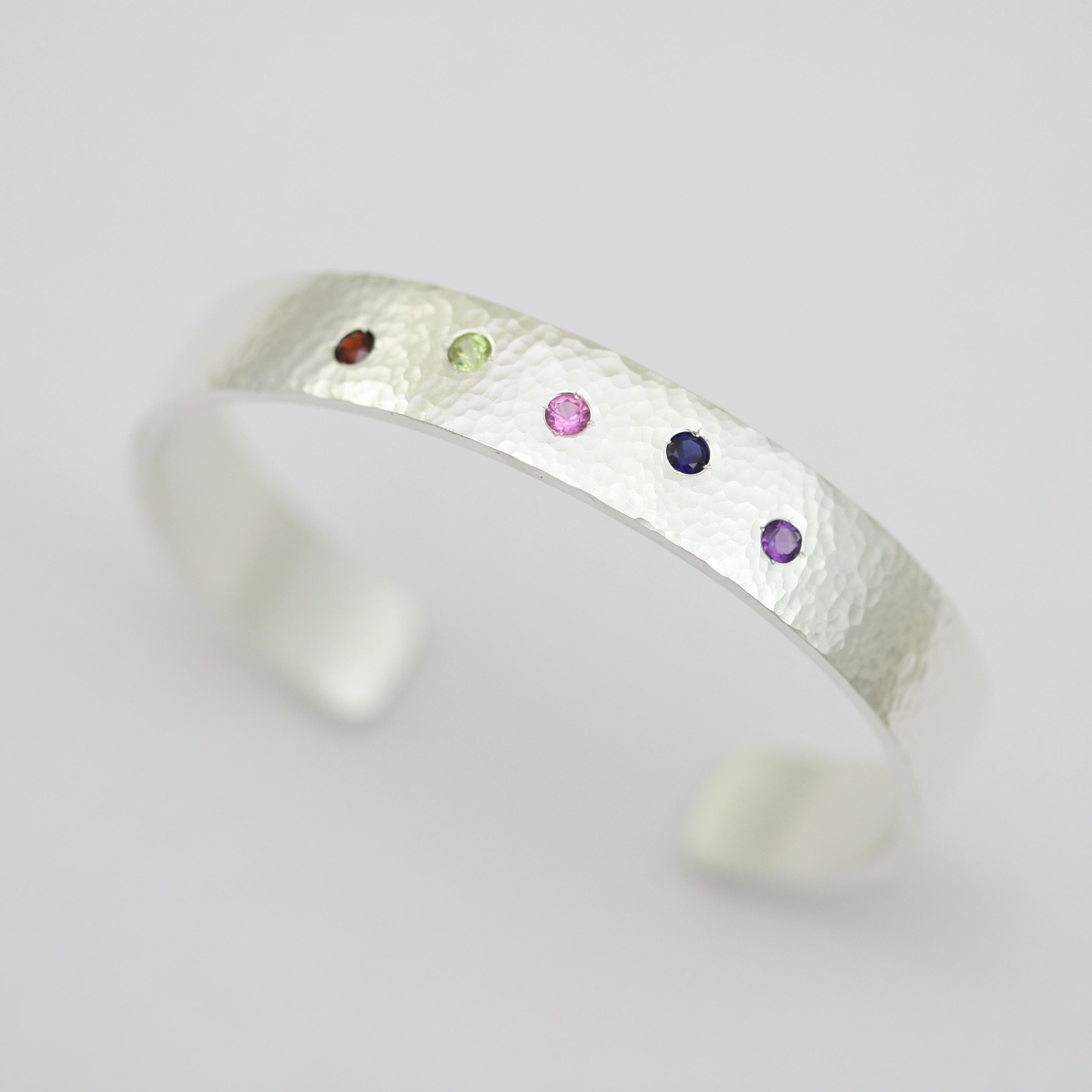 Hammered Birthstone Cuff Bracelet 10mm in Sterling Silver - Etsy