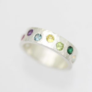 6mm Hammered Birthstone Mother's Ring in sterling silver