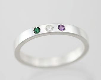 3 Stone Mothers Ring, Small in Sterling Silver (Made to Order)