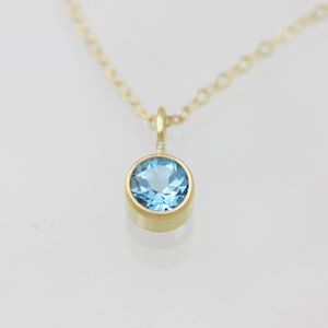 Blue Topaz Drop Necklace 5mm 14ky Gold