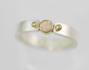 Opal Tension Ring in Sterling Silver & 14ky Gold w- 2 Balls