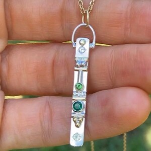 Small Totem Necklace with 4 Stones in Sterling Silver and 14ky Gold with Peridot, Emerald, Green Tourmaline and White Topaz image 6