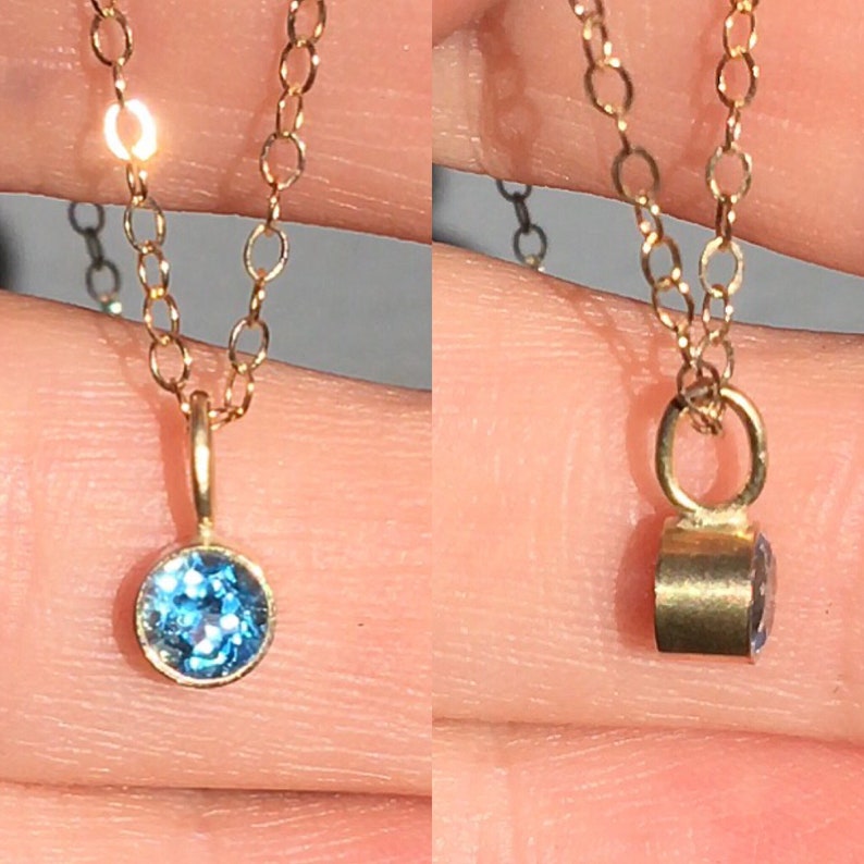 Swiss Blue Topaz Drop Necklace, 4mm in 14ky Gold image 7