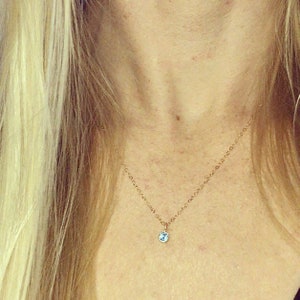 Swiss Blue Topaz Drop Necklace, 4mm in 14ky Gold image 5