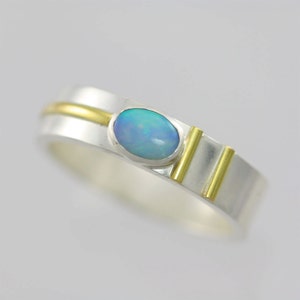 Oval Stone Ring with Stripes 14K on Sterling Silver (Opal) Made to Order