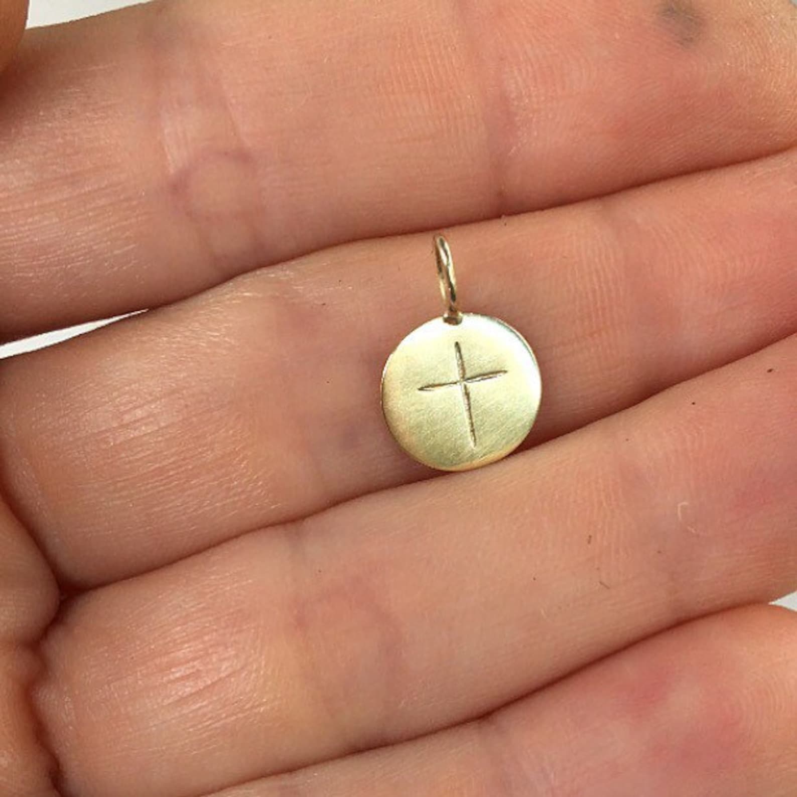 Stamped Cross Disc Pendant Lrg. 14K Yellow Gold Made to Etsy