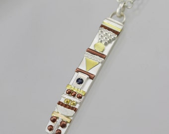 Totem Necklace with Sapphire in Sterling Silver, 14ky Gold, and Copper