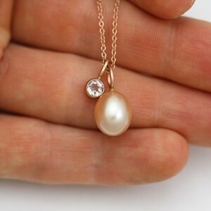 Oval Pink Pearl Drop Necklace in 14k Rose Gold image 6