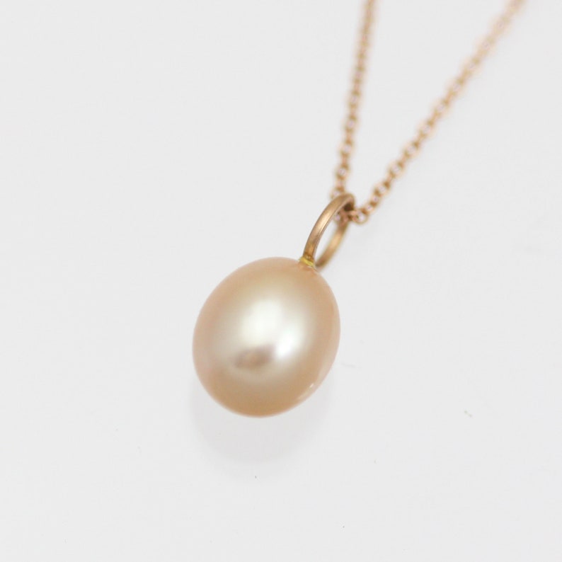 Oval Pink Pearl Drop Necklace in 14k Rose Gold image 1