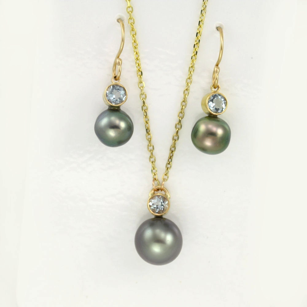 Tahitian Pearl Drop Necklace With Stone 14ky - Etsy