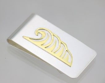 Cresting Wave Money Clip in Sterling Silver & 14ky Gold