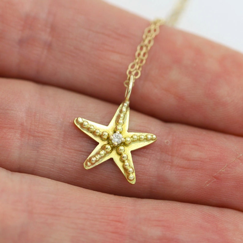 Starfish Necklace with Stone in 14KY Gold and Diamond 18 image 1