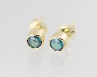 Green Topaz Drop Studs 4mm in 14k Yellow Gold