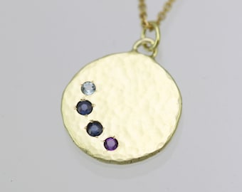 Hammered Chunk with 4 Stones Mother's Necklace in 14ky Gold