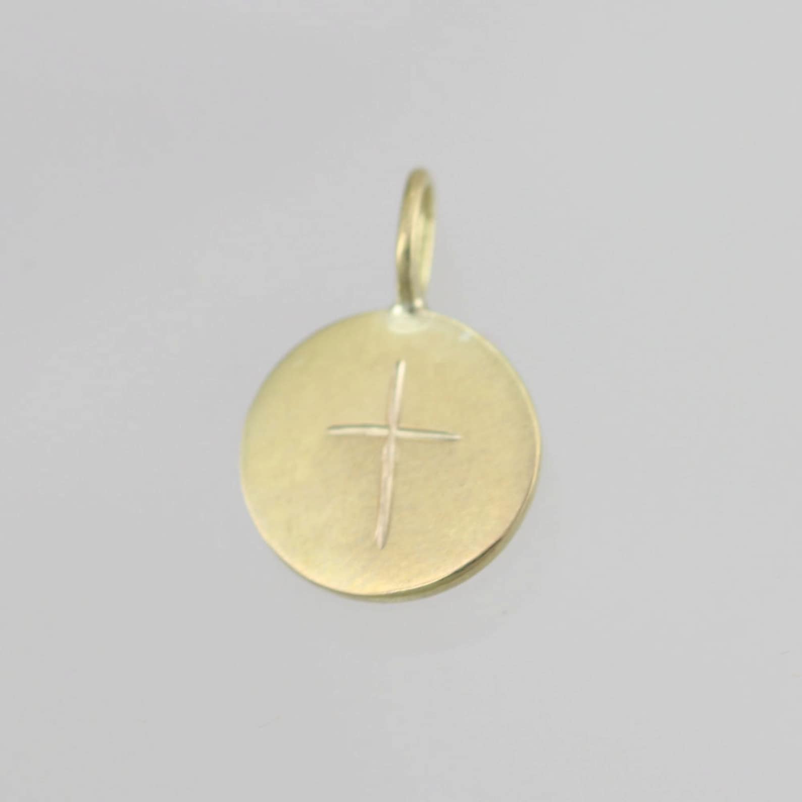Stamped Cross Disc Pendant Lrg. 14K Yellow Gold made to Etsy