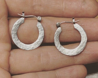 Hoops- Small and Hammered in sterling silver