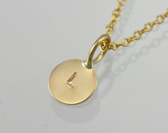 Stamped Initial Disc Necklace 14K (Made to Order)