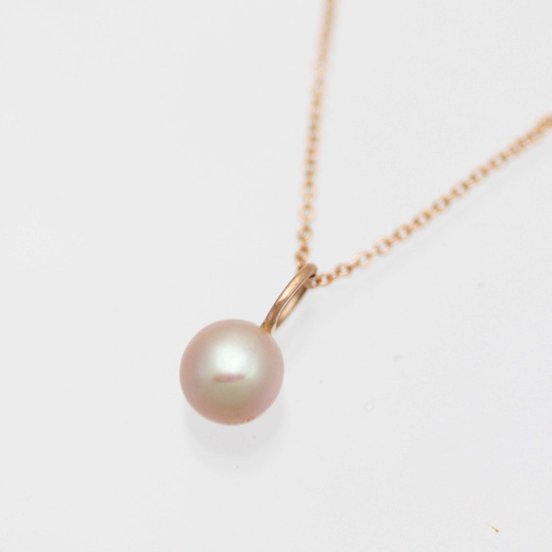 Pink Pearl Drop Necklace in 14k Rose Gold Etsy