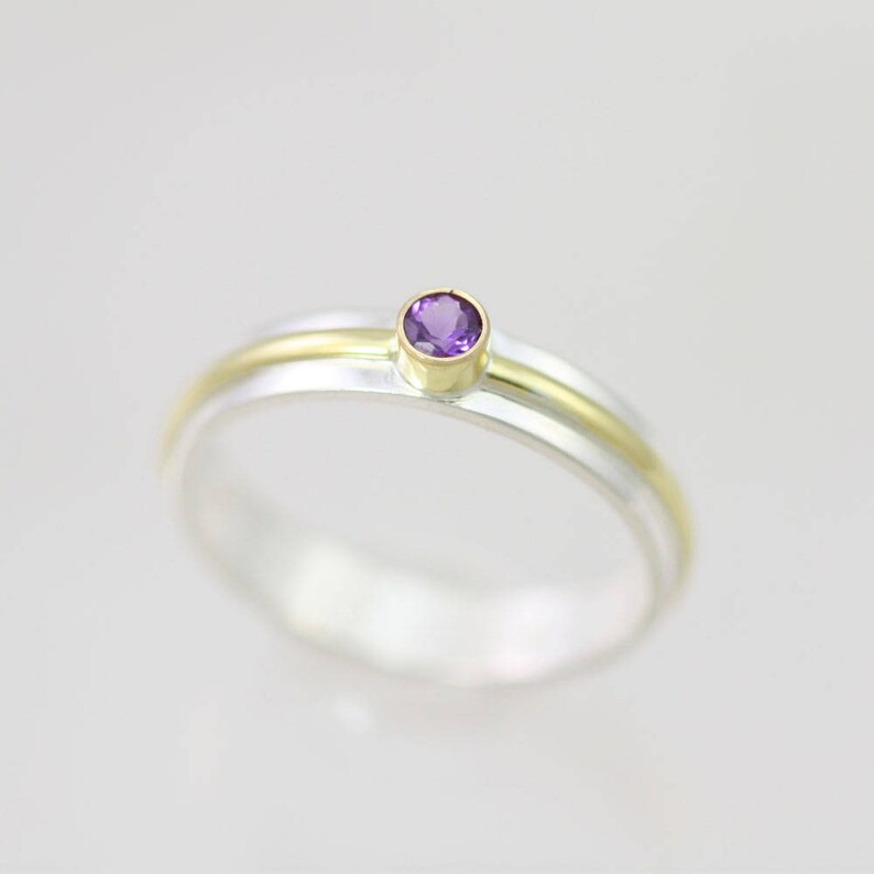 1 Stone Wrap Stacking Ring with Amethyst in 14ky Gold and Sterling Silver Made to Order image 1