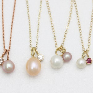 Oval Pink Pearl Drop Necklace in 14k Rose Gold image 9