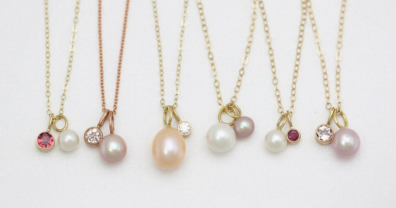 Oval Pink Pearl Drop Necklace in 14k Rose Gold image 9