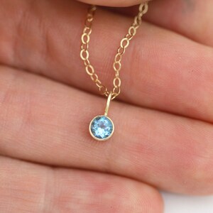 Swiss Blue Topaz Drop Necklace, 4mm in 14ky Gold image 3