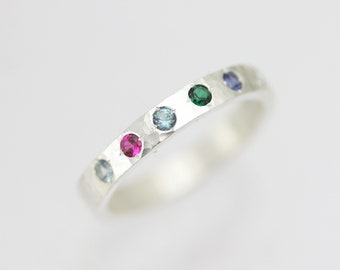 3mm Hammered Birthstone Mother's Ring in sterling silver