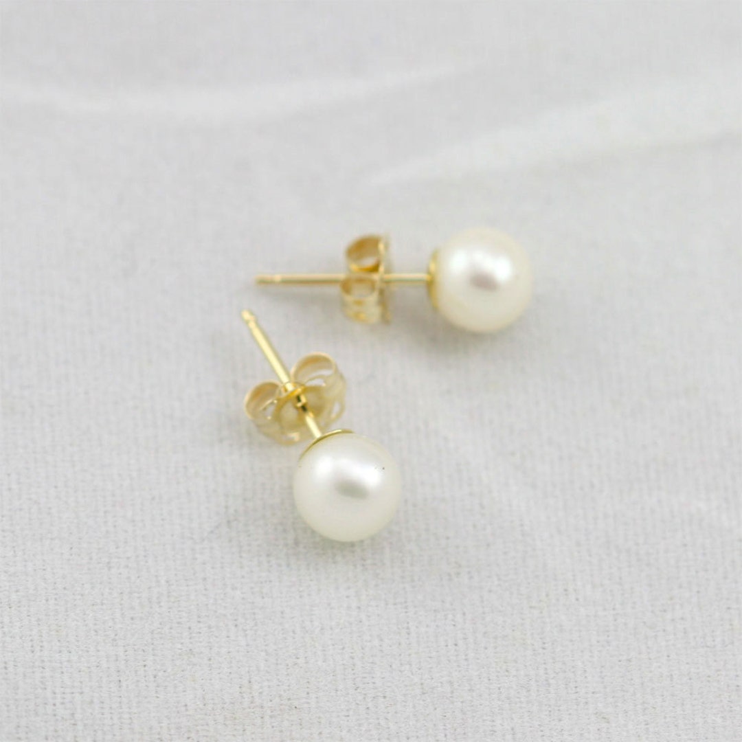 Pearl Posts in 14k Yellow Gold - Etsy