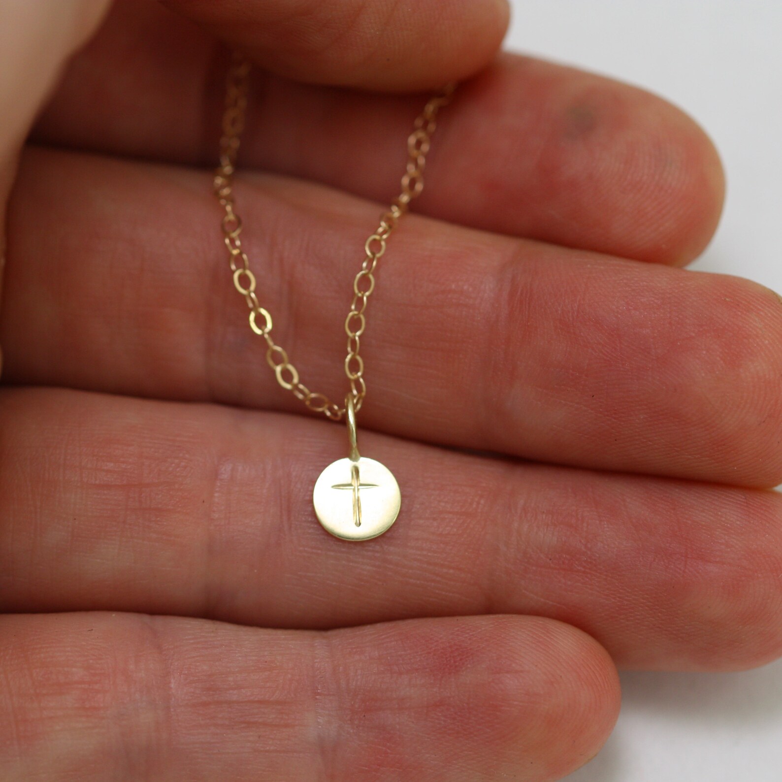 Stamped Cross Disc Pendant 14K made to Order Etsy