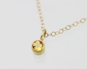 Citrine Drop Necklace 4mm in 14k Yellow Gold