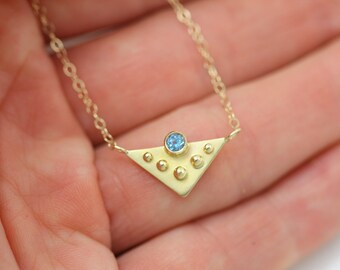 14Kイエローゴールドの5つのドットとブルートパーズのゴールド