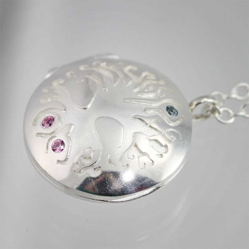 Tree of Life Mother's Locket with 3 Birthstones in Sterling Silver image 4