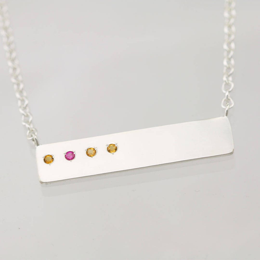 Birthstone Necklace Gold Necklace With Horizontal Bar Pendant Buy  Horizontal Bar With Birthstones Necklace In Sterling Silver - Main Image