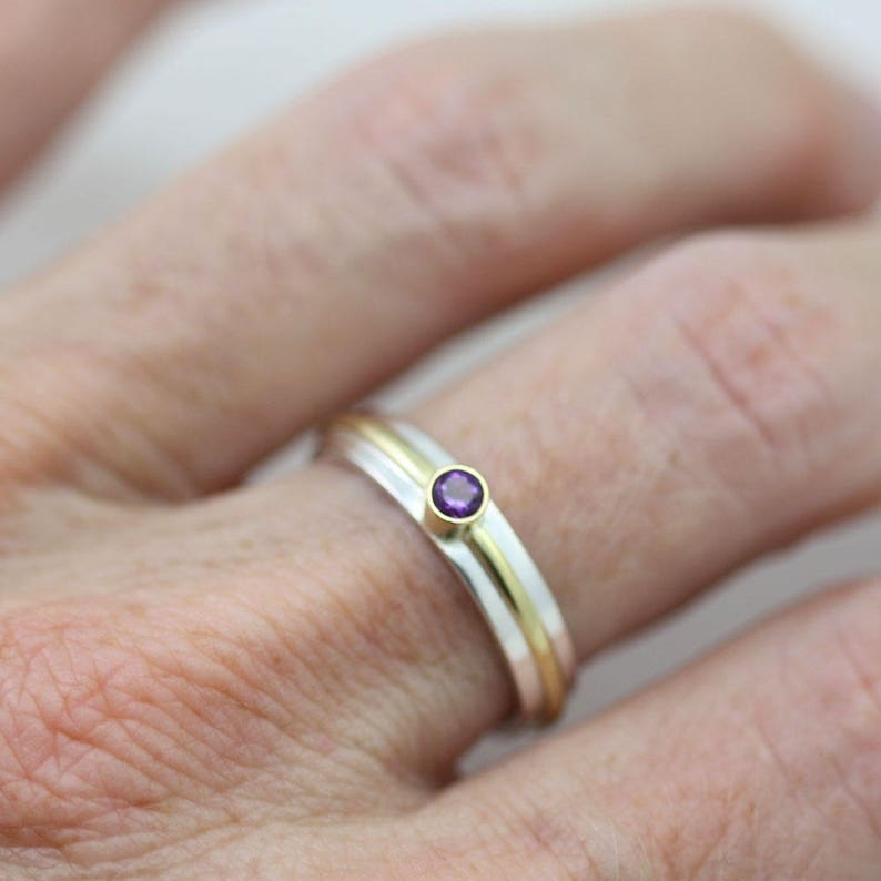 1 Stone Wrap Stacking Ring with Amethyst in 14ky Gold and Sterling Silver Made to Order image 6